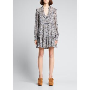 Veronica Beard Savile Silk Mini Dress Women's 6 Blue Floral Long Sleeve Cottage